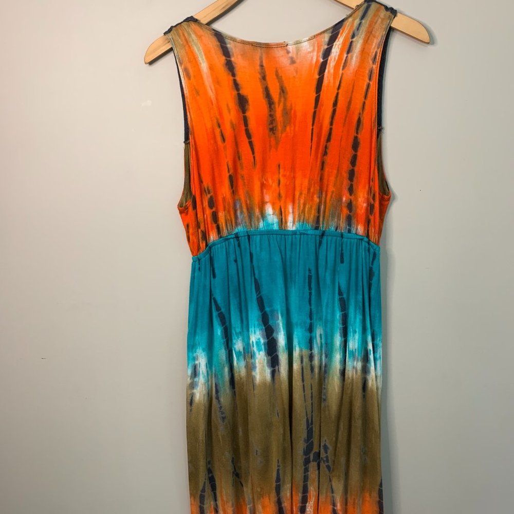 Soprano Fall Orange - Teal - Brown Tie-Die Dress Crotchet Detail Sleeveless - Picture 2 of 6